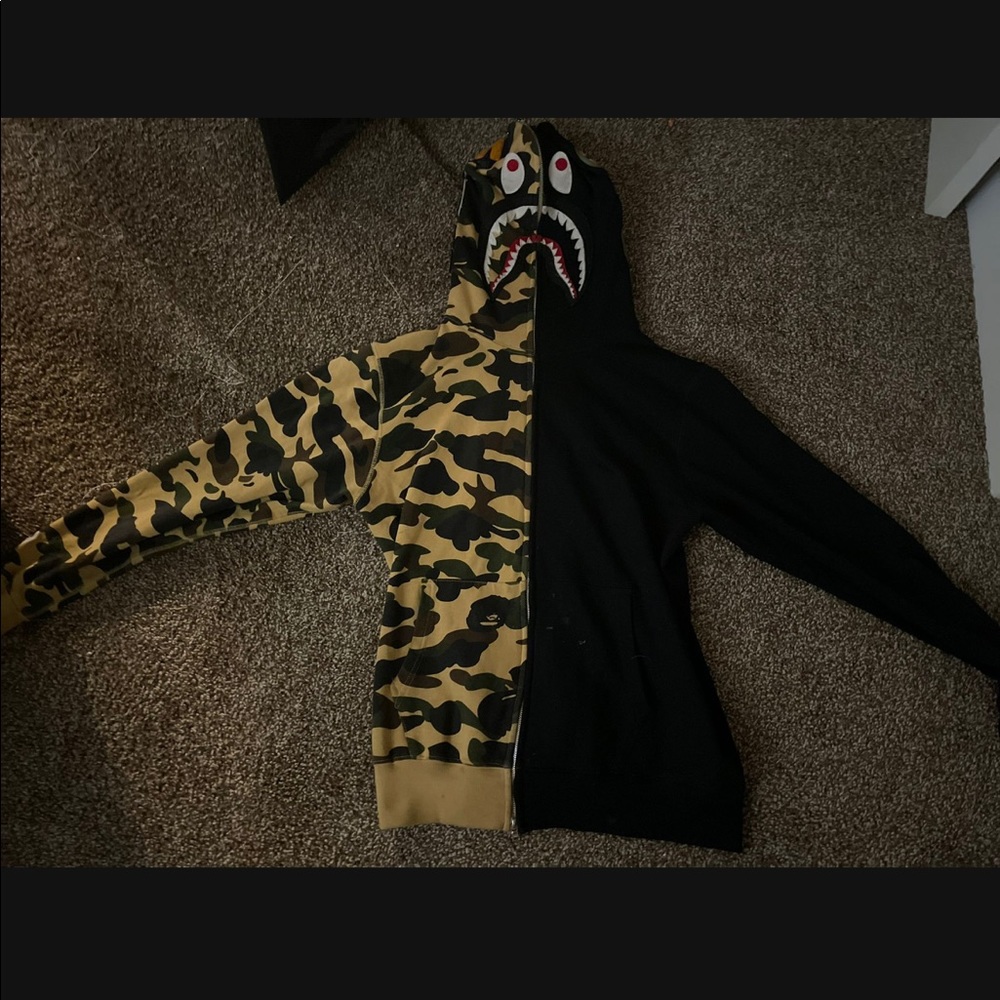 Used Tan/Black Bathing Ape Shark Hoodie